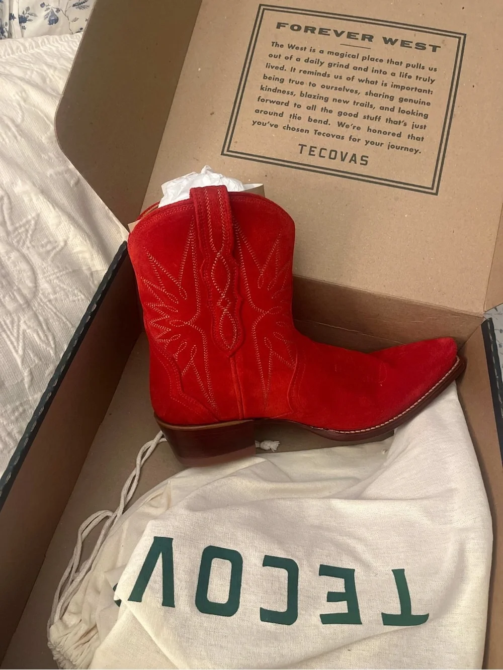 Tecovas Red Suede Western Ankle Boot